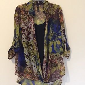 IC Floral Georgette Tunic and Dark Navy Silk Tank Top 2 pieces